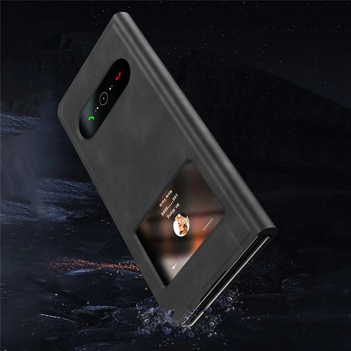 For Samsung Galaxy Z Fold4 5G View Window Design Folding Phone Protective Cover Nappa Texture PU Leather + PC Drop Resistant Case with Stand - Green - 3