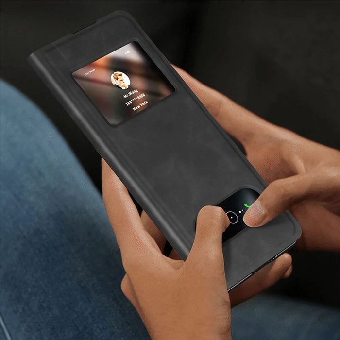 For Samsung Galaxy Z Fold4 5G View Window Design Folding Phone Protective Cover Nappa Texture PU Leather + PC Drop Resistant Case with Stand - Green - 4