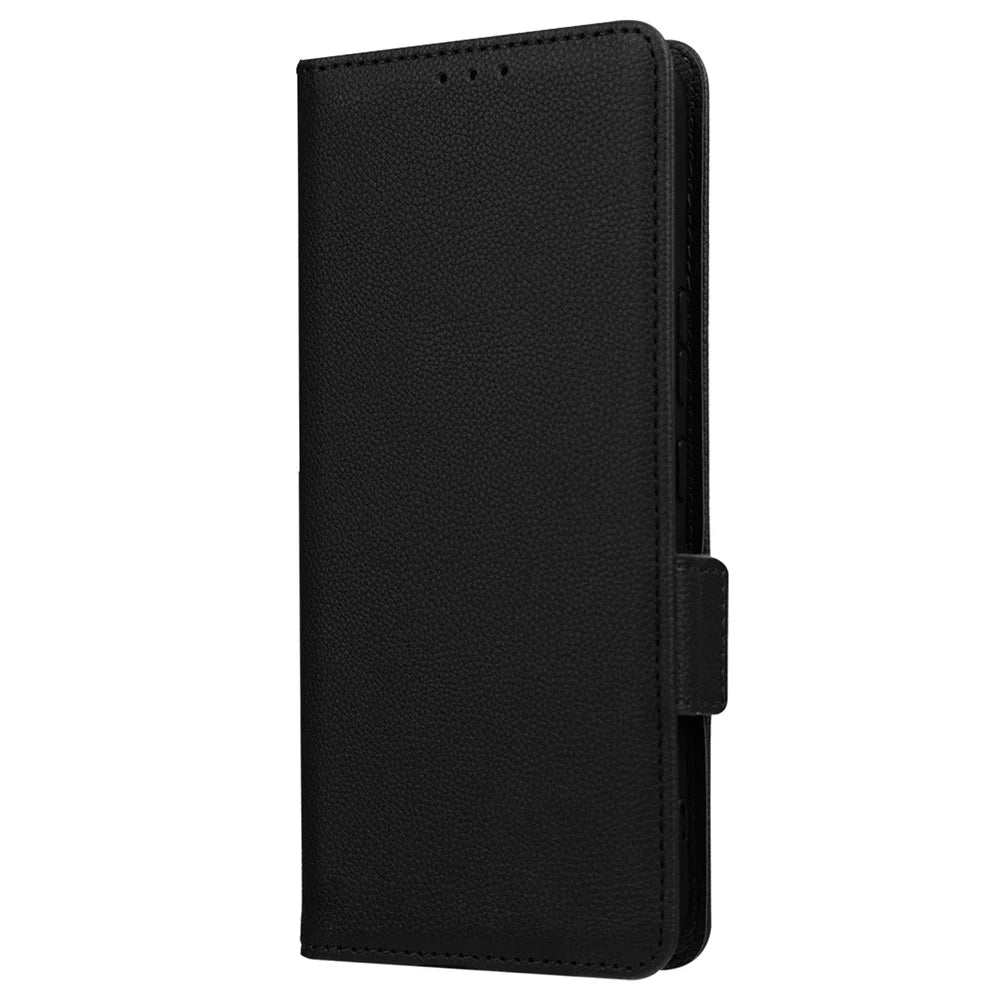 For Nokia X30 5G Litchi Texture PU Leather Phone Case Full Protection Stand Magnetic Closure Flip Wallet Cover with Strap - Black - 6