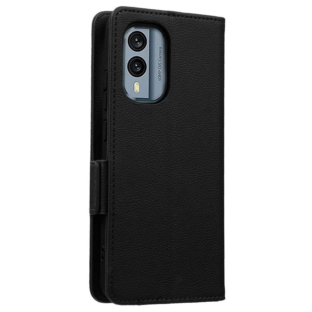 For Nokia X30 5G Litchi Texture PU Leather Phone Case Full Protection Stand Magnetic Closure Flip Wallet Cover with Strap - Black - 7