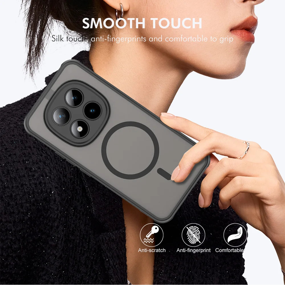 ENKAY HAT PRINCE For Xiaomi Poco M8 5G / Xiaomi Redmi Note 15 4G (Global) / Xiaomi Redmi Note 15 5G (Global)   Magnetic Case with Tempered Glass Support Ultrasonic Unlocking PC TPU Matte Phone Cover - Black - 6