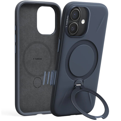TORRAS For iPhone 17 Ostand Q3 Silicone Series Magnetic Case Kickstand Liquid Silicone + PC Phone Cover (Amazon Packaging) - Midnight Blue - 1