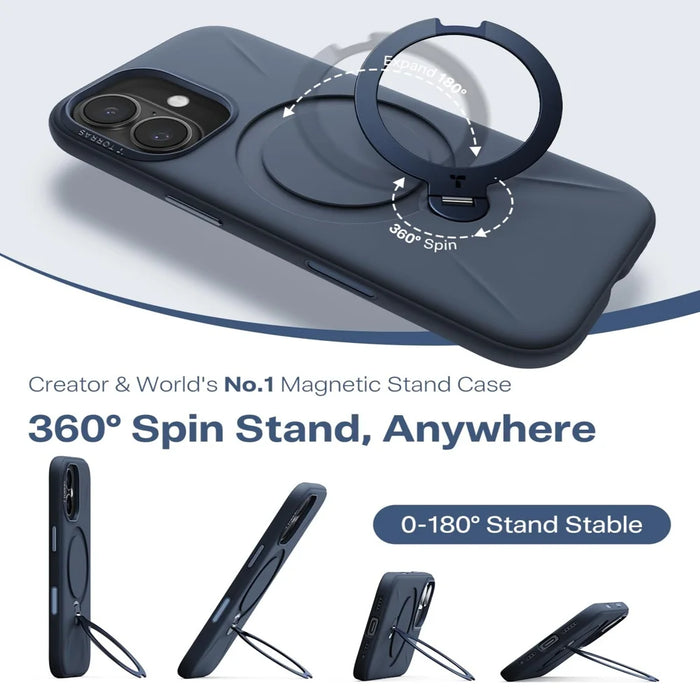 TORRAS For iPhone 17 Ostand Q3 Silicone Series Magnetic Case Kickstand Liquid Silicone + PC Phone Cover (Amazon Packaging) - Midnight Blue - 3