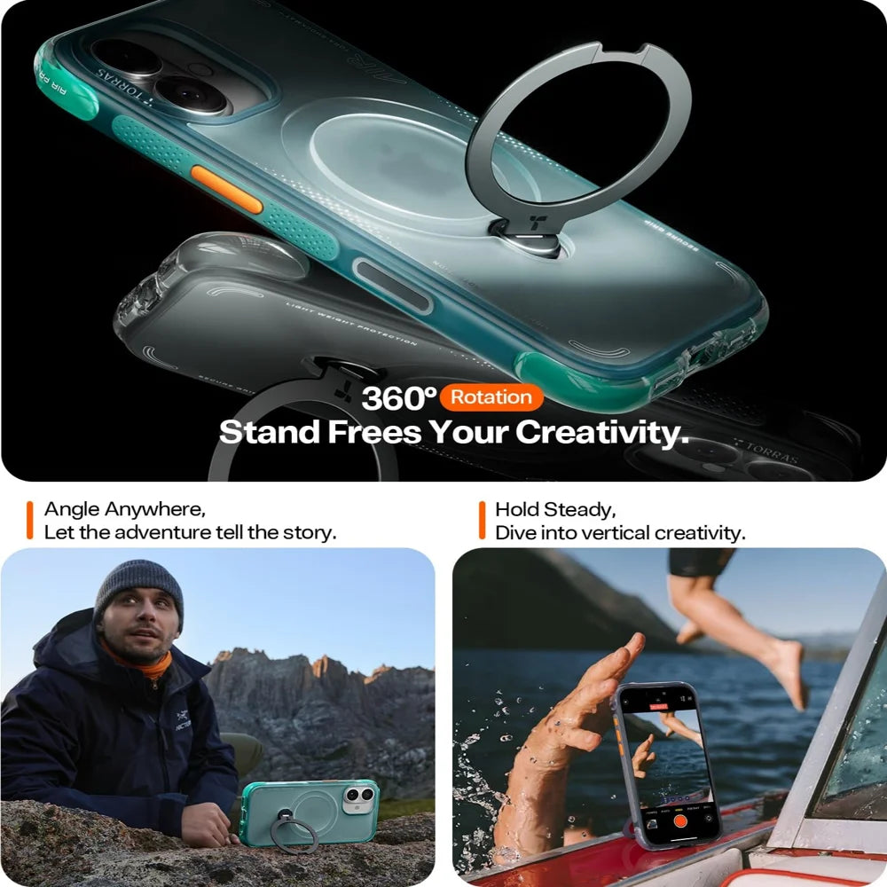 TORRAS For iPhone 17  Ostand Q3 Air Series Magnetic Case with Kickstand Shockproof PC + TPU Phone Cover - Black - 4