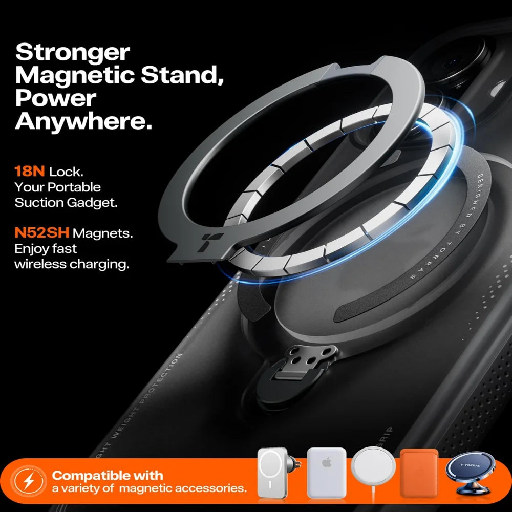 TORRAS For iPhone 17  Ostand Q3 Air Series Magnetic Case with Kickstand Shockproof PC + TPU Phone Cover - Black - 5