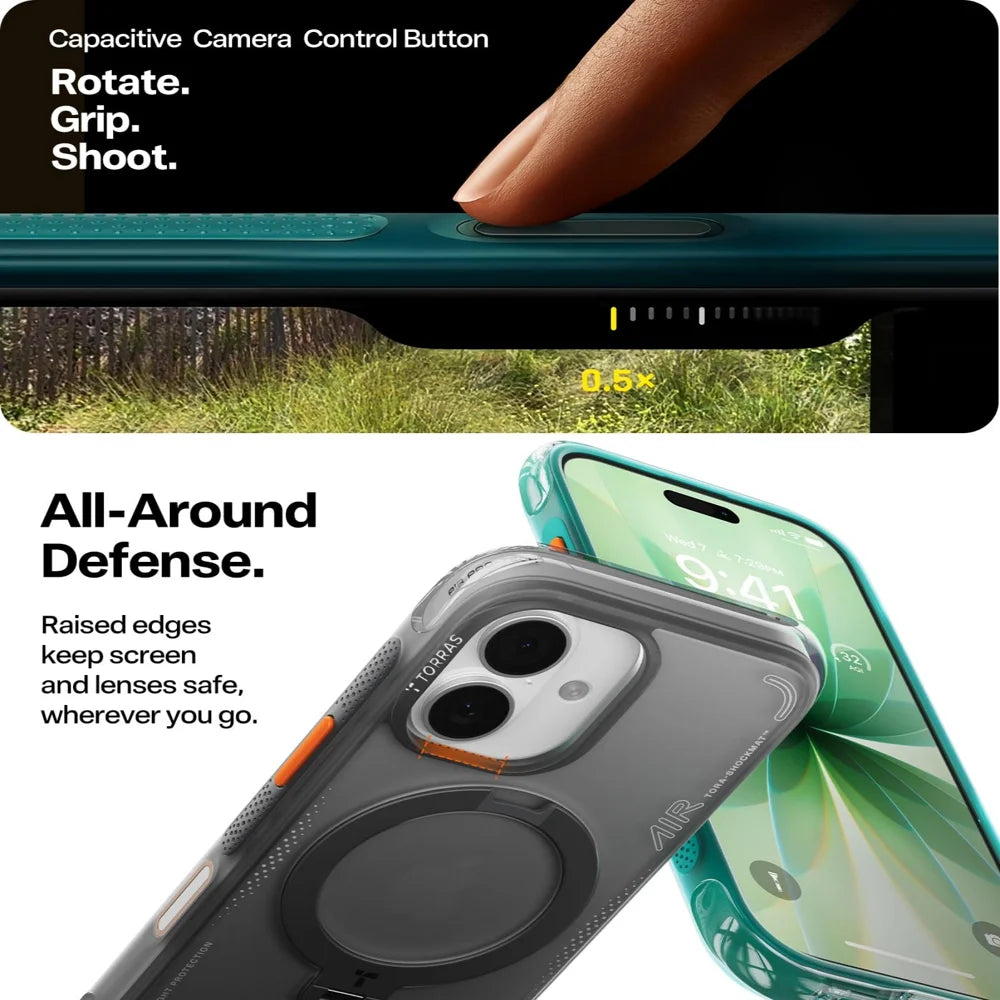 TORRAS For iPhone 17  Ostand Q3 Air Series Magnetic Case with Kickstand Shockproof PC + TPU Phone Cover - Black - 6