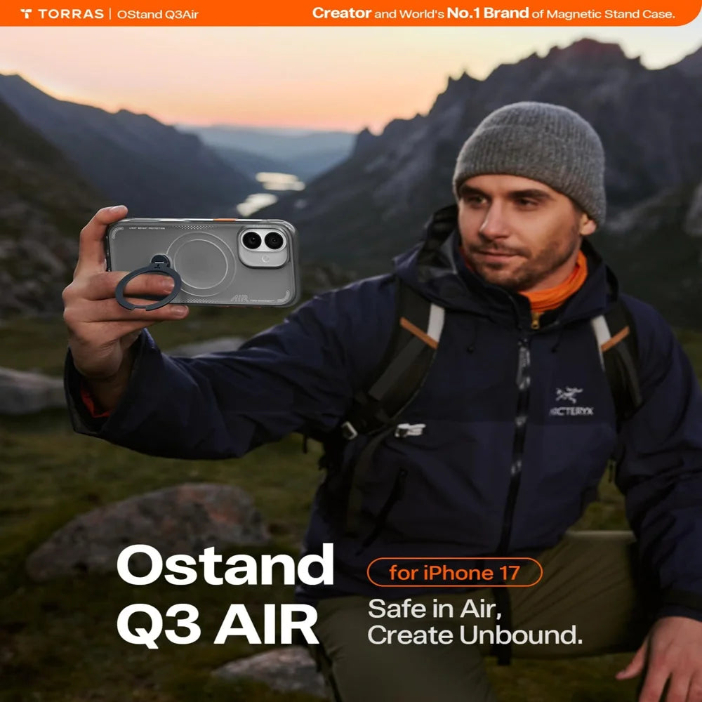 TORRAS For iPhone 17  Ostand Q3 Air Series Magnetic Case with Kickstand Shockproof PC + TPU Phone Cover - Black - 7