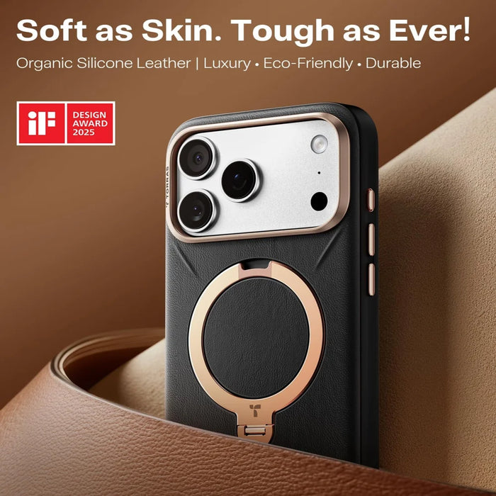 TORRAS For iPhone 17 Ostand Q3 VegSkin Series Magnetic Case with Kickstand Microfiber Leather Phone Back Cover (Amazon Packaging) - Black - 3