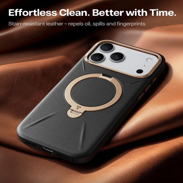 TORRAS For iPhone 17 Ostand Q3 VegSkin Series Magnetic Case with Kickstand Microfiber Leather Phone Back Cover (Amazon Packaging) - Black - 6