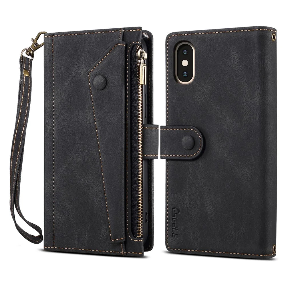 ESEBLE Star Series For iPhone X / XS Case Zipper Wallet Leather Stand Phone Cover - Black - 1