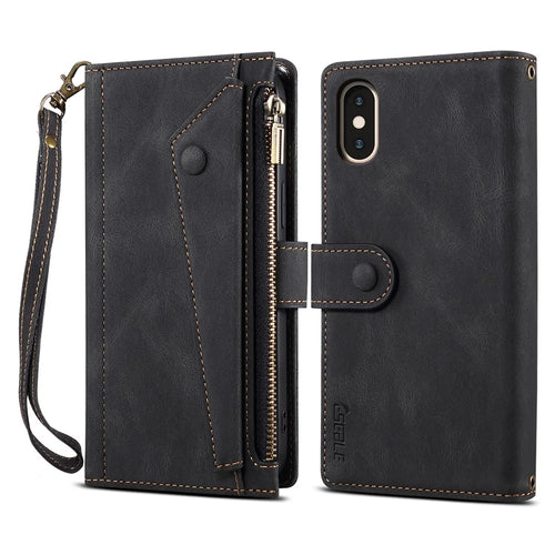 ESEBLE Star Series For iPhone X / XS Case Zipper Wallet Leather Stand Phone Cover - Black - 1