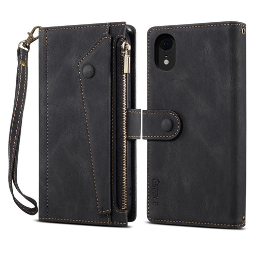 ESEBLE Star Series For iPhone XR 6.1 inch Case Zipper Wallet Leather Stand Phone Cover - Black - 1