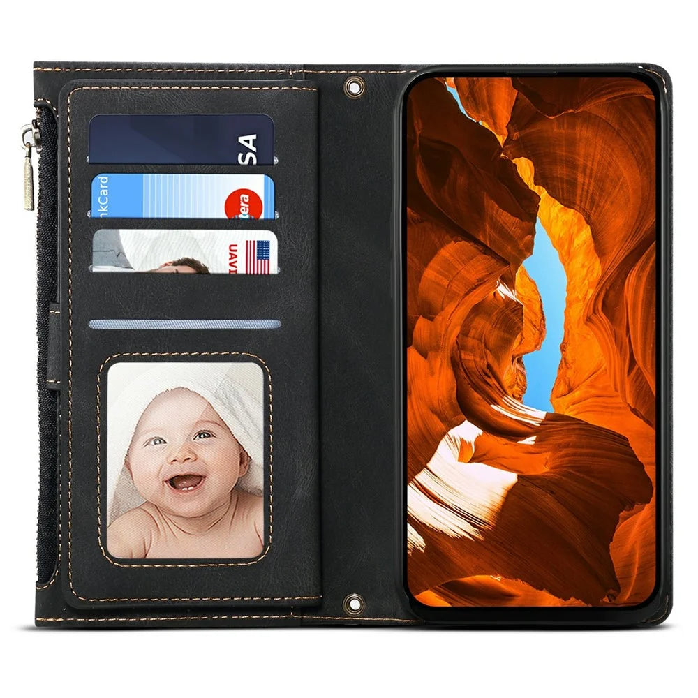 ESEBLE Star Series For iPhone XR 6.1 inch Case Zipper Wallet Leather Stand Phone Cover - Black - 2