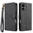 AZNS A2 for iPhone 17 Leather Case with Wrist Strap RFID Blocking Wallet Stand Phone Cover - Black - 1