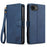 AZNS A2 for iPhone 17e  /  16e Leather Case with Wrist Strap RFID Blocking Wallet Stand Phone Cover - Blue - 1