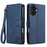 AZNS A2 for iPhone 16 Leather Case with Wrist Strap RFID Blocking Wallet Stand Phone Cover - Blue - 1