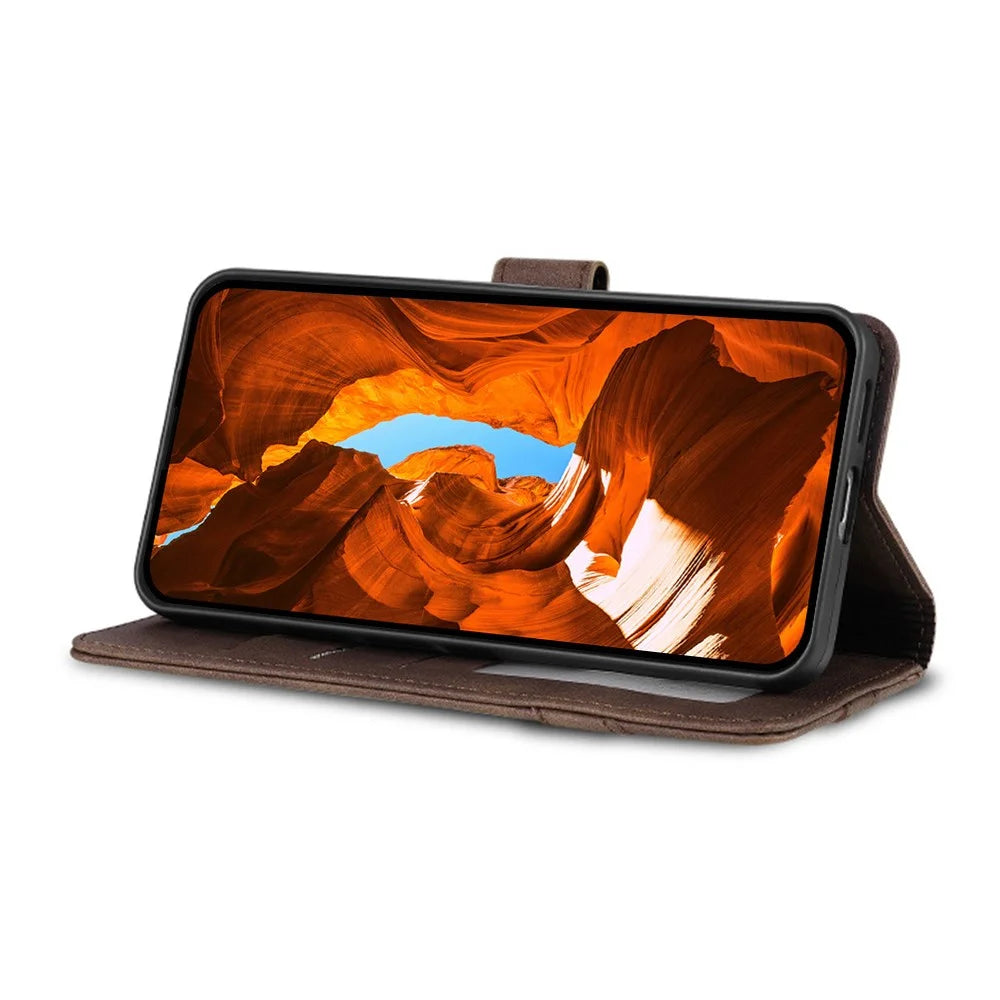 AZNS A2 for iPhone 16 Pro Max Leather Case with Wrist Strap RFID Blocking Wallet Stand Phone Cover - Brown - 2