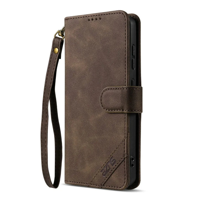 AZNS A2 for Samsung Galaxy A37 5G Leather Case with Wrist Strap RFID Blocking Wallet Stand Phone Cover - Brown - 4