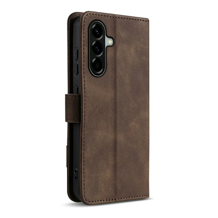 AZNS A2 for Samsung Galaxy A37 5G Leather Case with Wrist Strap RFID Blocking Wallet Stand Phone Cover - Brown - 5