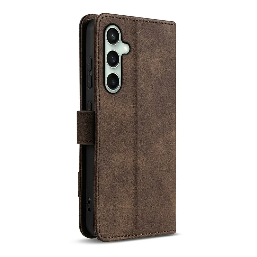 AZNS A2 for Samsung Galaxy S24 FE Leather Case with Wrist Strap RFID Blocking Wallet Stand Phone Cover - Brown - 5