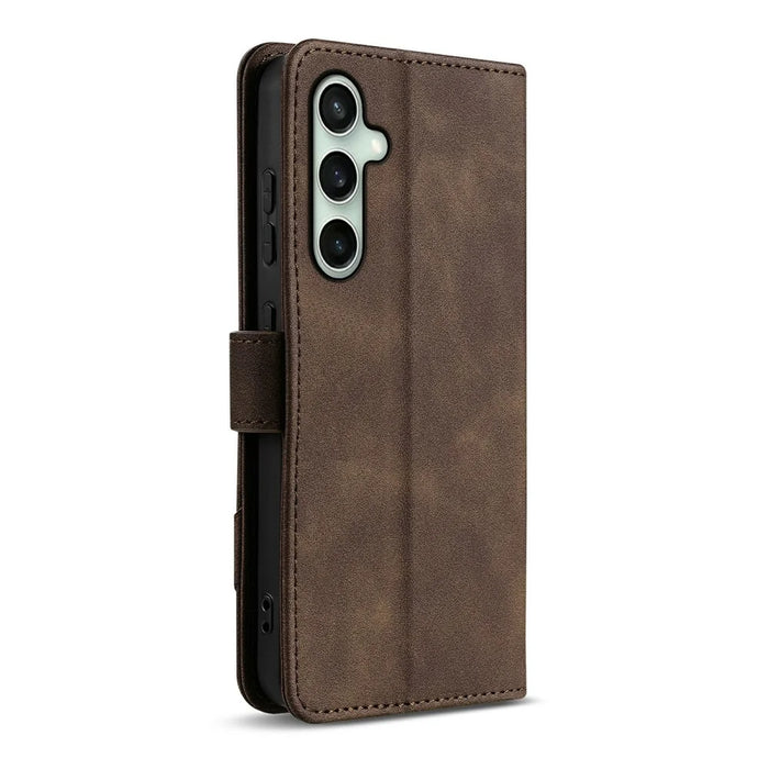 AZNS A2 for Samsung Galaxy S24 Leather Case with Wrist Strap RFID Blocking Wallet Stand Phone Cover - Brown - 5