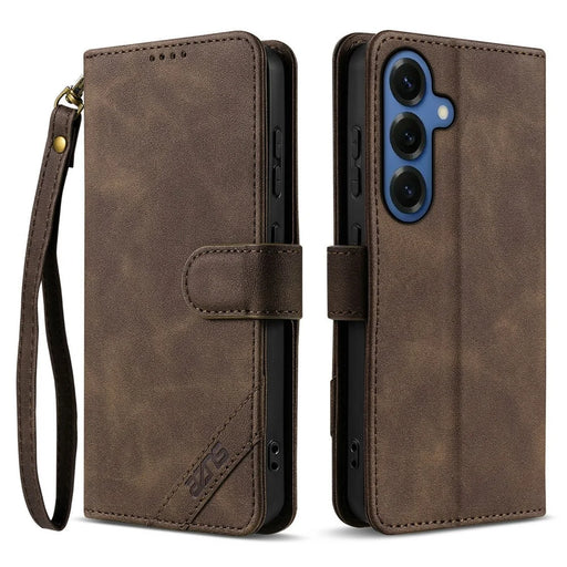AZNS A2 for Samsung Galaxy S26+ Leather Case with Wrist Strap RFID Blocking Wallet Stand Phone Cover - Brown - 1