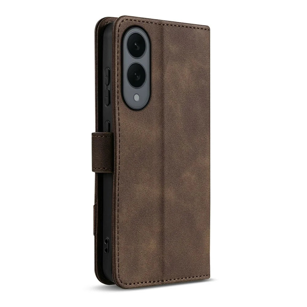 AZNS A2 for Samsung Galaxy S25 Edge Leather Case with Wrist Strap RFID Blocking Wallet Stand Phone Cover - Brown - 5