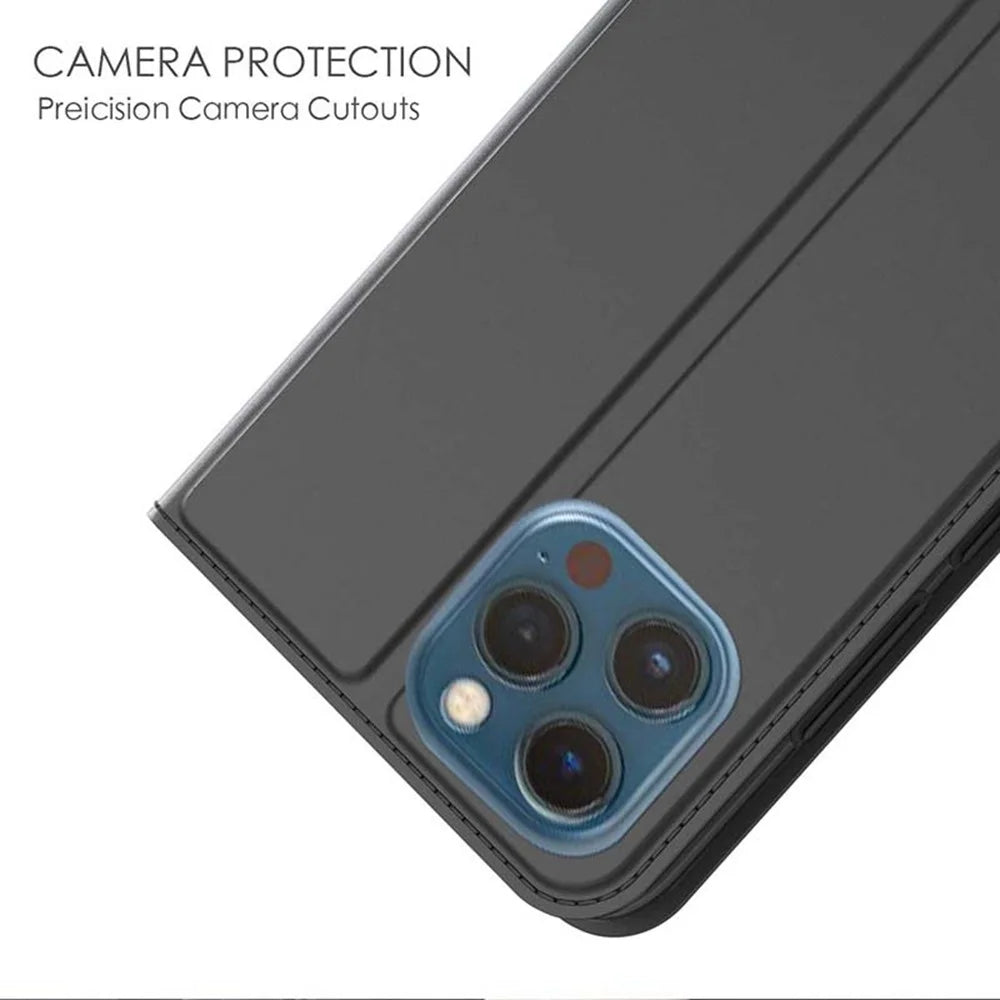 For iPhone 11 Pro Max Case PU Leather Phone Cover with Card Holder Stand - Black - 6