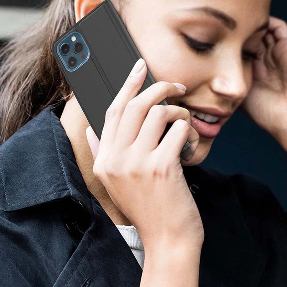 For iPhone 11 Pro Max Case PU Leather Phone Cover with Card Holder Stand - Black - 7