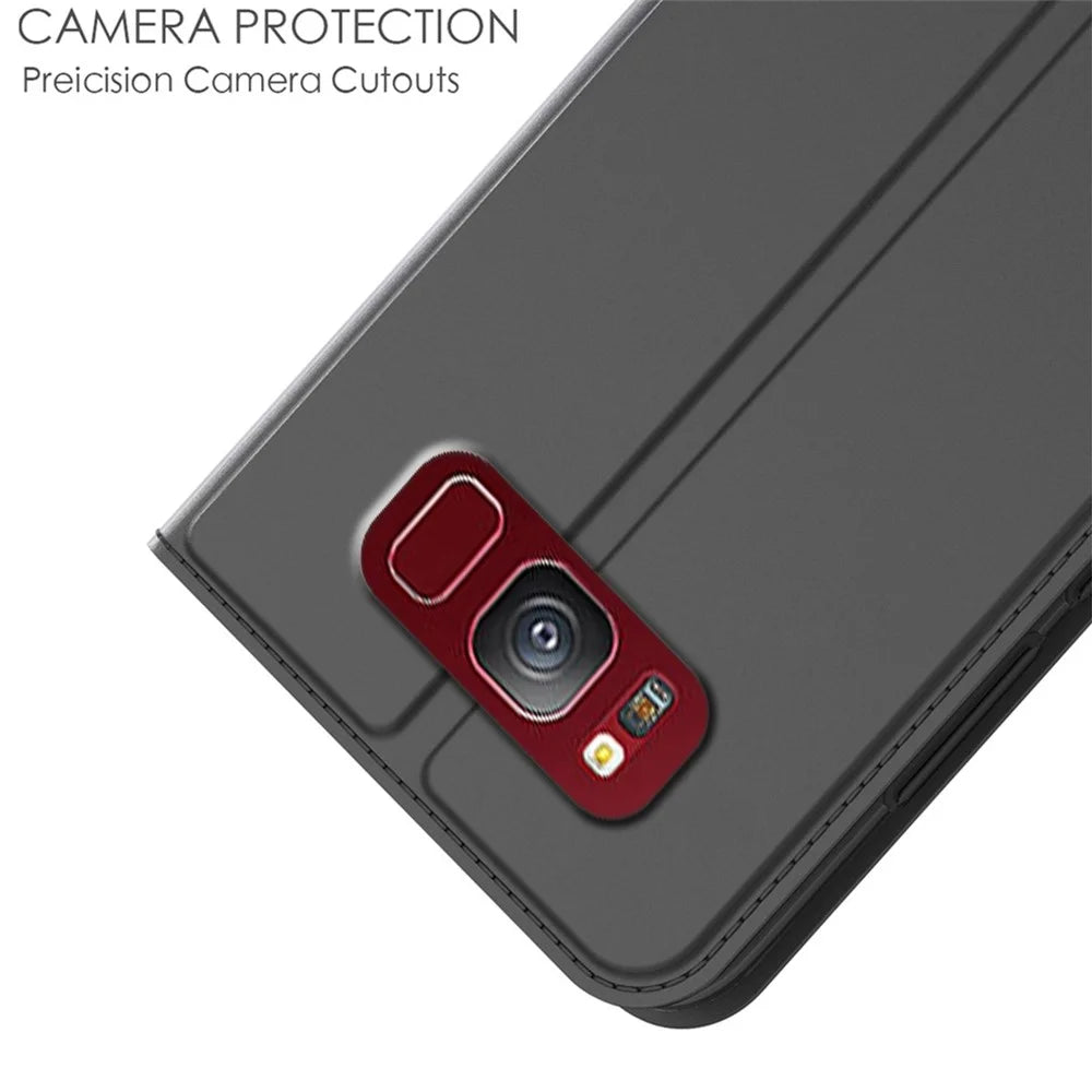 For Samsung Galaxy S8 Case PU Leather Phone Cover with Card Holder Stand - Black - 6