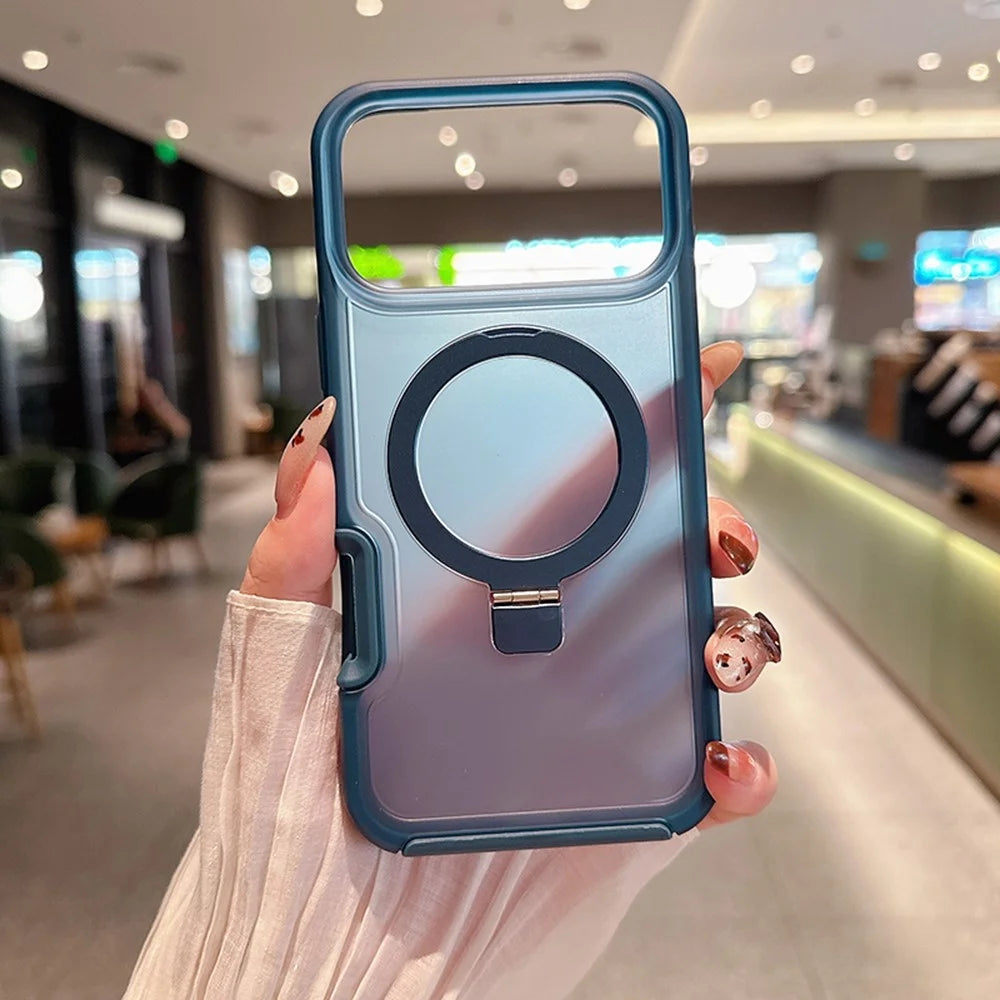 For iPhone 17 Pro Magnetic Case with Ring Holder Soft Touch TPU PC Shockproof Cover Compatible with MagSafe - Sapphire - 2