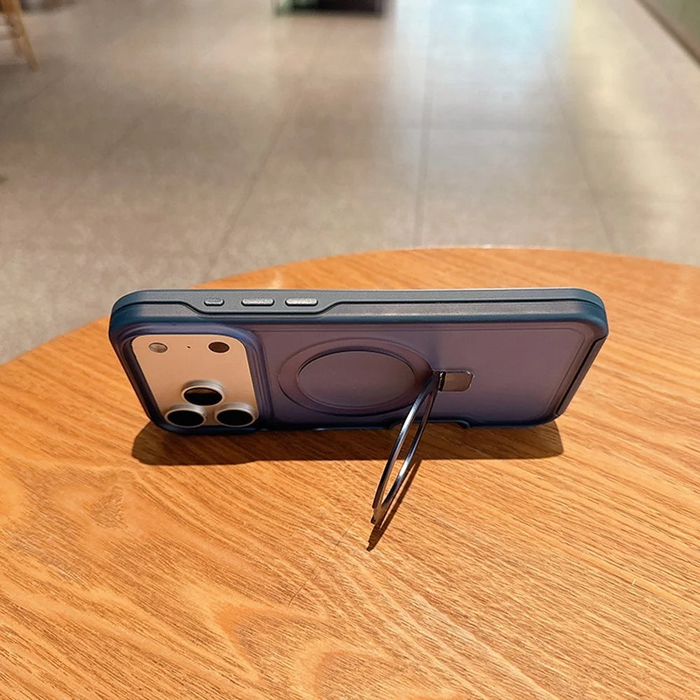 For iPhone 17 Pro Magnetic Case with Ring Holder Soft Touch TPU PC Shockproof Cover Compatible with MagSafe - Sapphire - 3