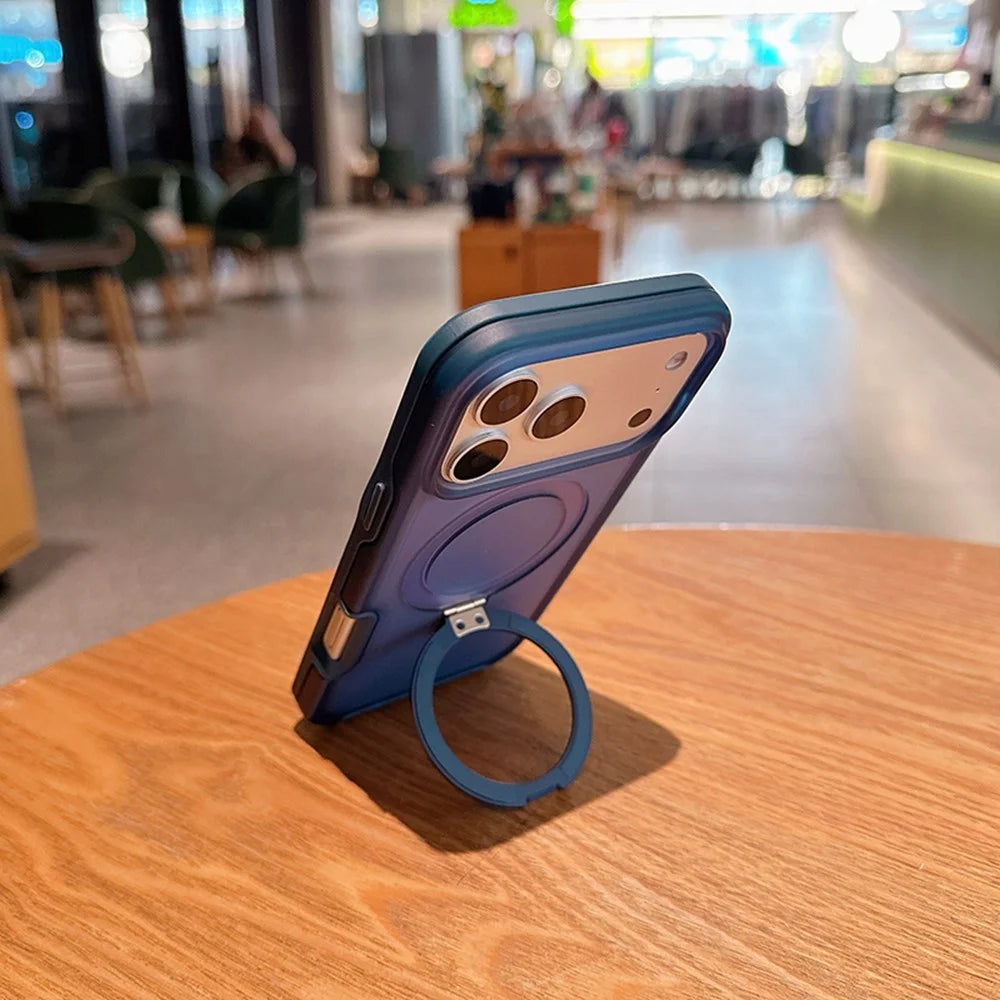 For iPhone 17 Pro Magnetic Case with Ring Holder Soft Touch TPU PC Shockproof Cover Compatible with MagSafe - Sapphire - 4