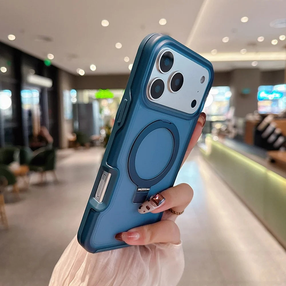 For iPhone 17 Pro Magnetic Case with Ring Holder Soft Touch TPU PC Shockproof Cover Compatible with MagSafe - Sapphire - 5