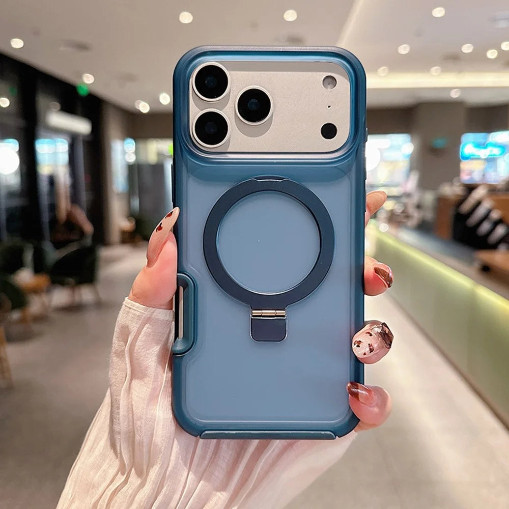 For iPhone 17 Pro Max Magnetic Case with Ring Holder Soft Touch TPU PC Shockproof Cover Compatible with MagSafe - Sapphire - 1