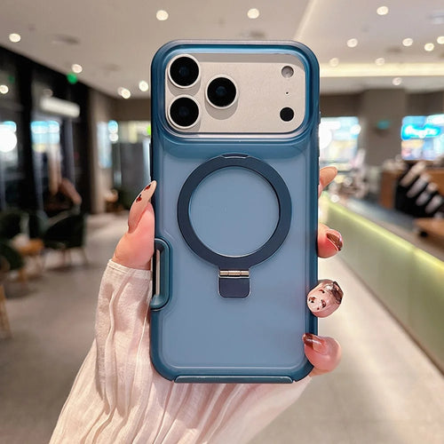 For iPhone 17 Pro Max Magnetic Case with Ring Holder Soft Touch TPU PC Shockproof Cover Compatible with MagSafe - Sapphire - 1