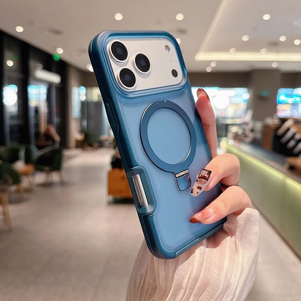 For iPhone 17 Pro Max Magnetic Case with Ring Holder Soft Touch TPU PC Shockproof Cover Compatible with MagSafe - Sapphire - 6