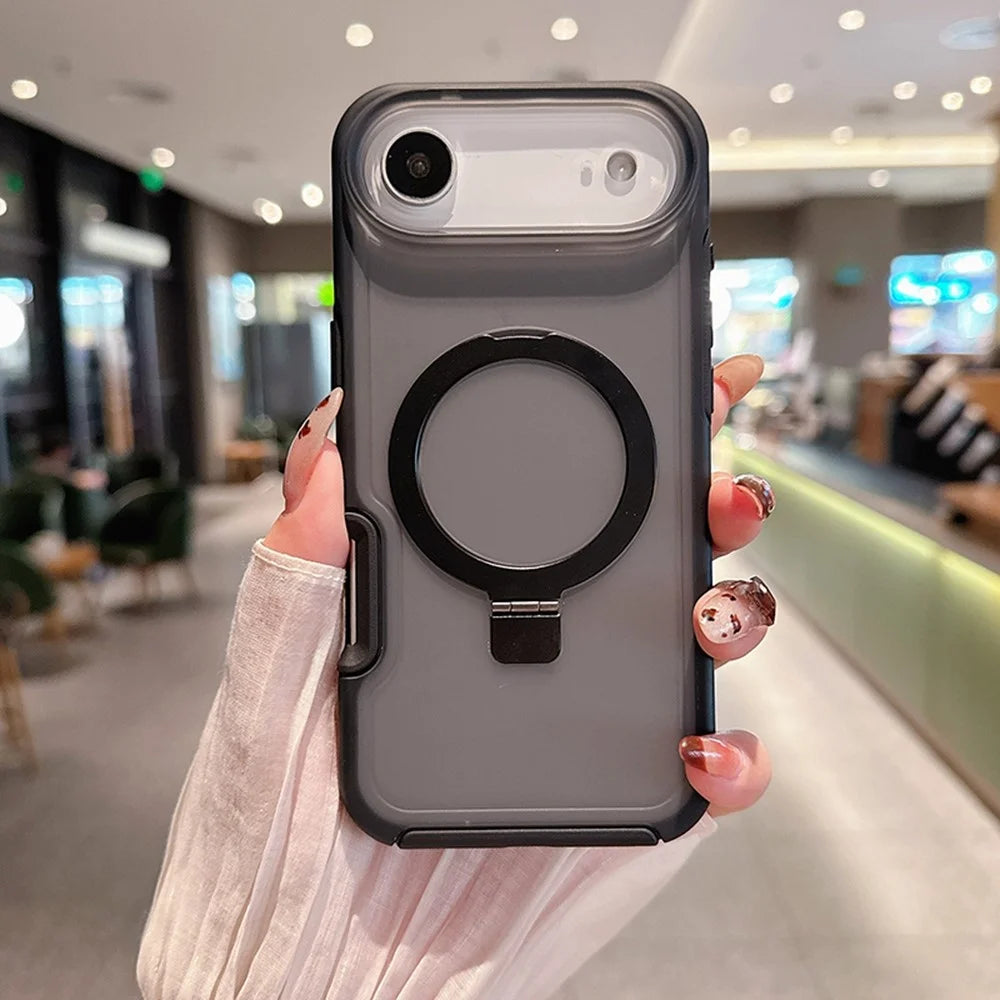 For iPhone Air Magnetic Case with Ring Holder Soft Touch TPU PC Shockproof Cover Compatible with MagSafe - Black - 1