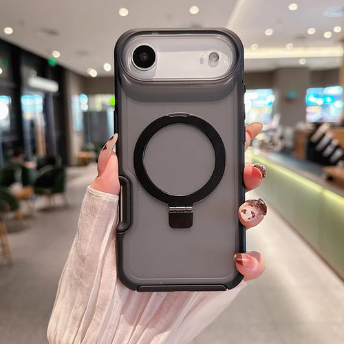 For iPhone Air Magnetic Case with Ring Holder Soft Touch TPU PC Shockproof Cover Compatible with MagSafe - Black - 1