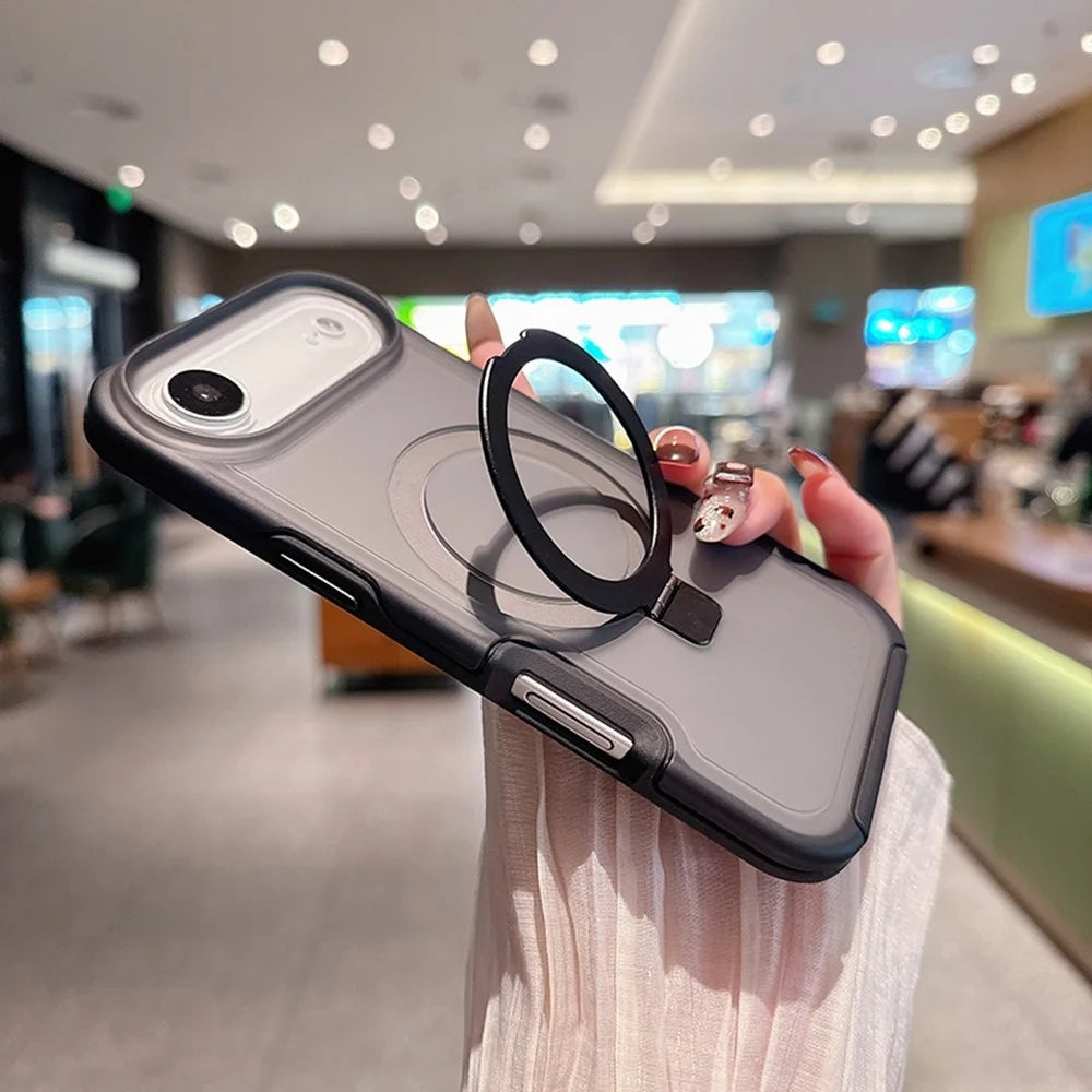 For iPhone Air Magnetic Case with Ring Holder Soft Touch TPU PC Shockproof Cover Compatible with MagSafe - Black - 2