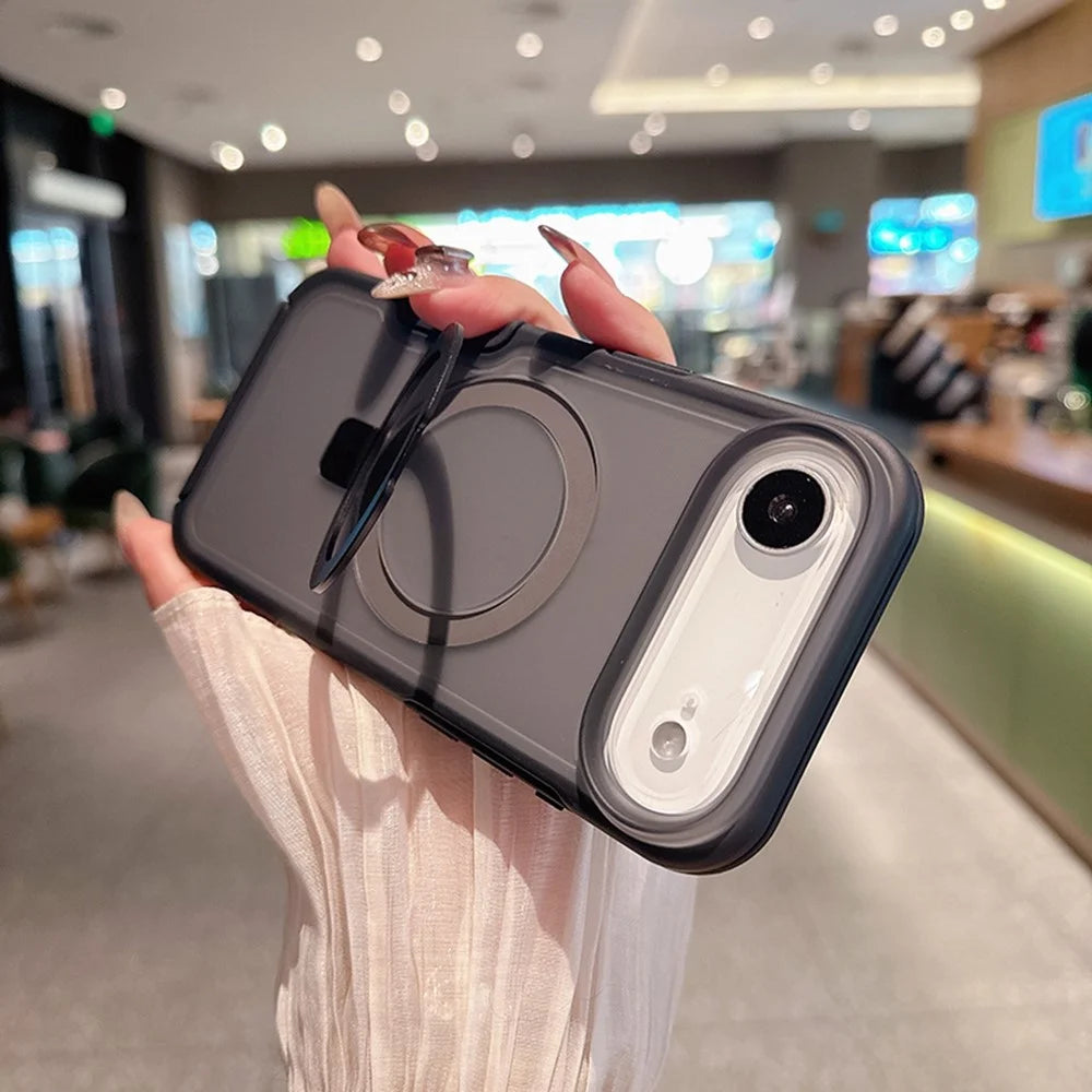 For iPhone Air Magnetic Case with Ring Holder Soft Touch TPU PC Shockproof Cover Compatible with MagSafe - Black - 3