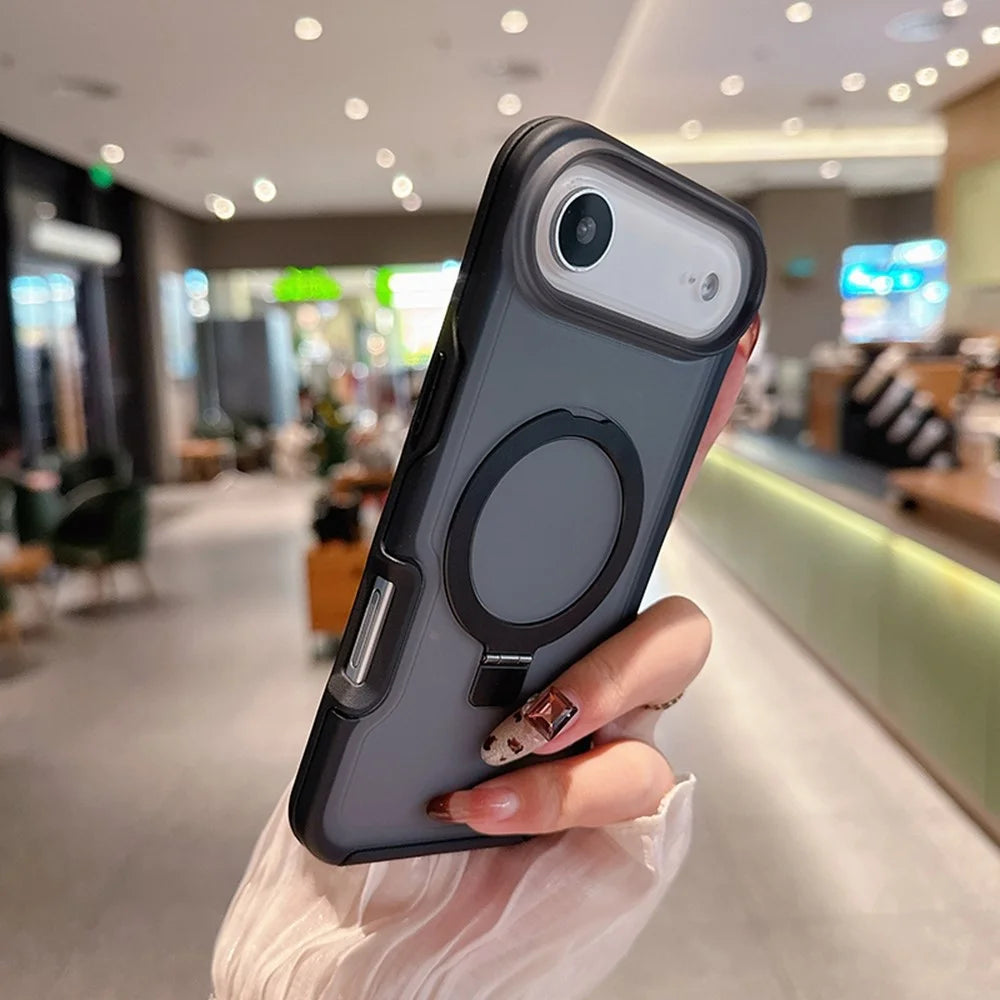 For iPhone Air Magnetic Case with Ring Holder Soft Touch TPU PC Shockproof Cover Compatible with MagSafe - Black - 4
