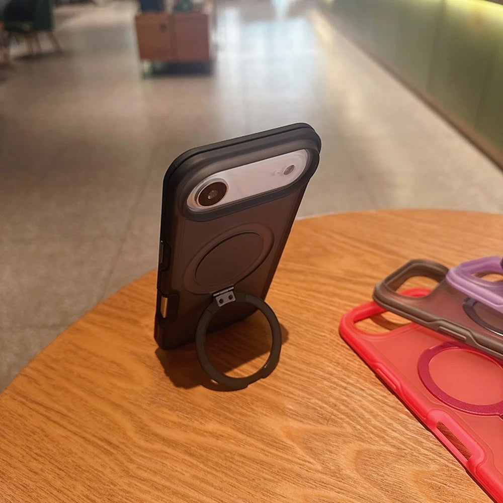 For iPhone Air Magnetic Case with Ring Holder Soft Touch TPU PC Shockproof Cover Compatible with MagSafe - Black - 6