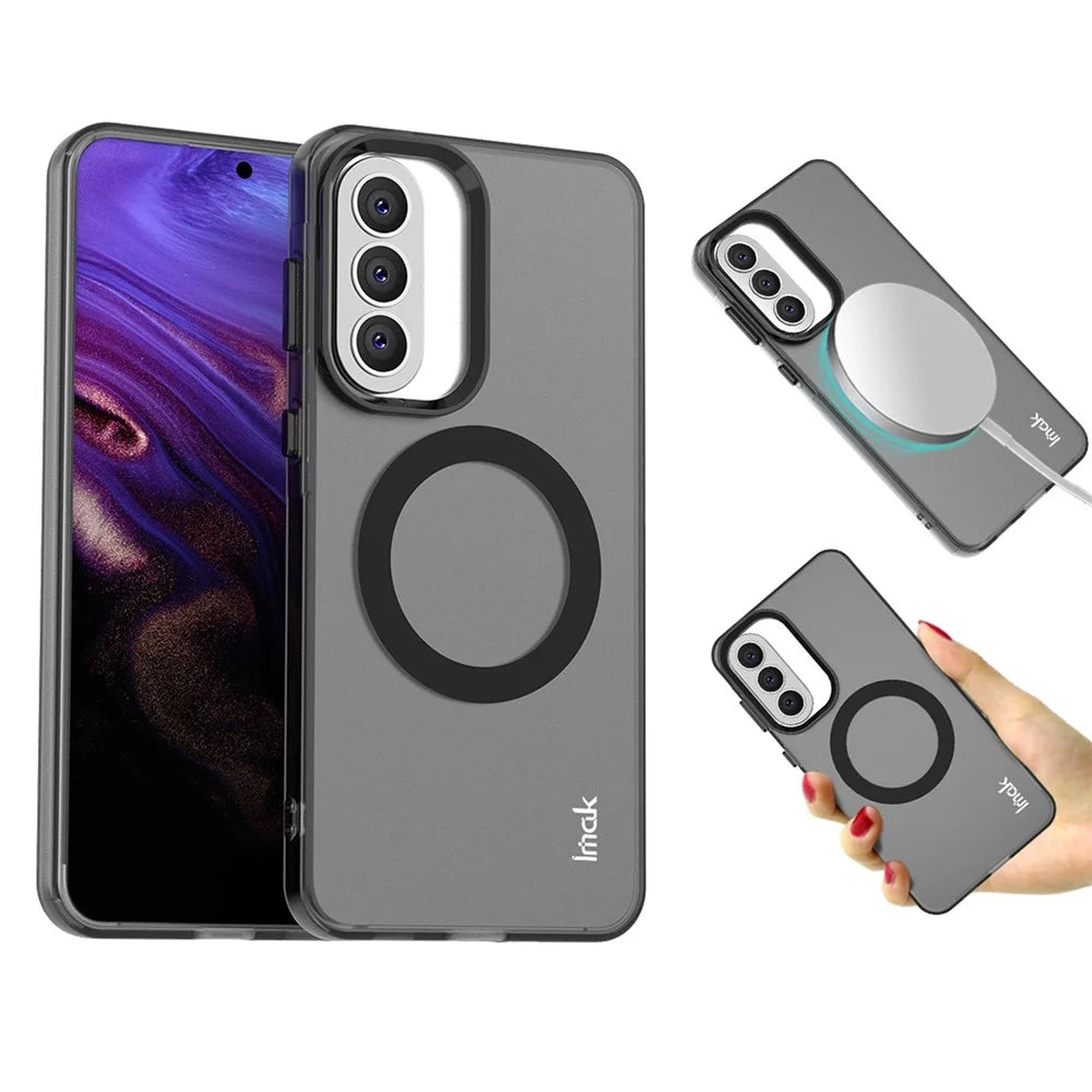 IMAK For Samsung Galaxy A57 5G Magnetic Case Candy Color Anti Drop TPU + PET Back Cover - Black - 1