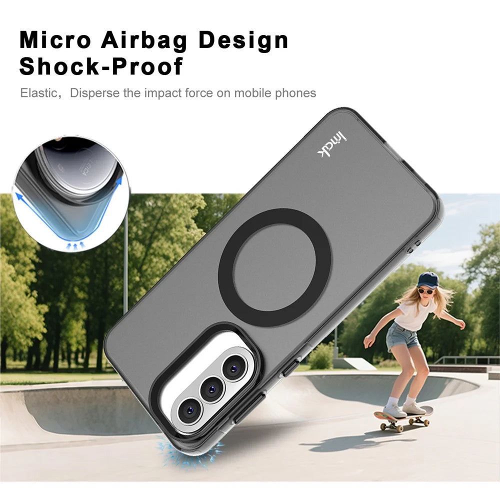 IMAK For Samsung Galaxy A57 5G Magnetic Case Candy Color Anti Drop TPU + PET Back Cover - Black - 4