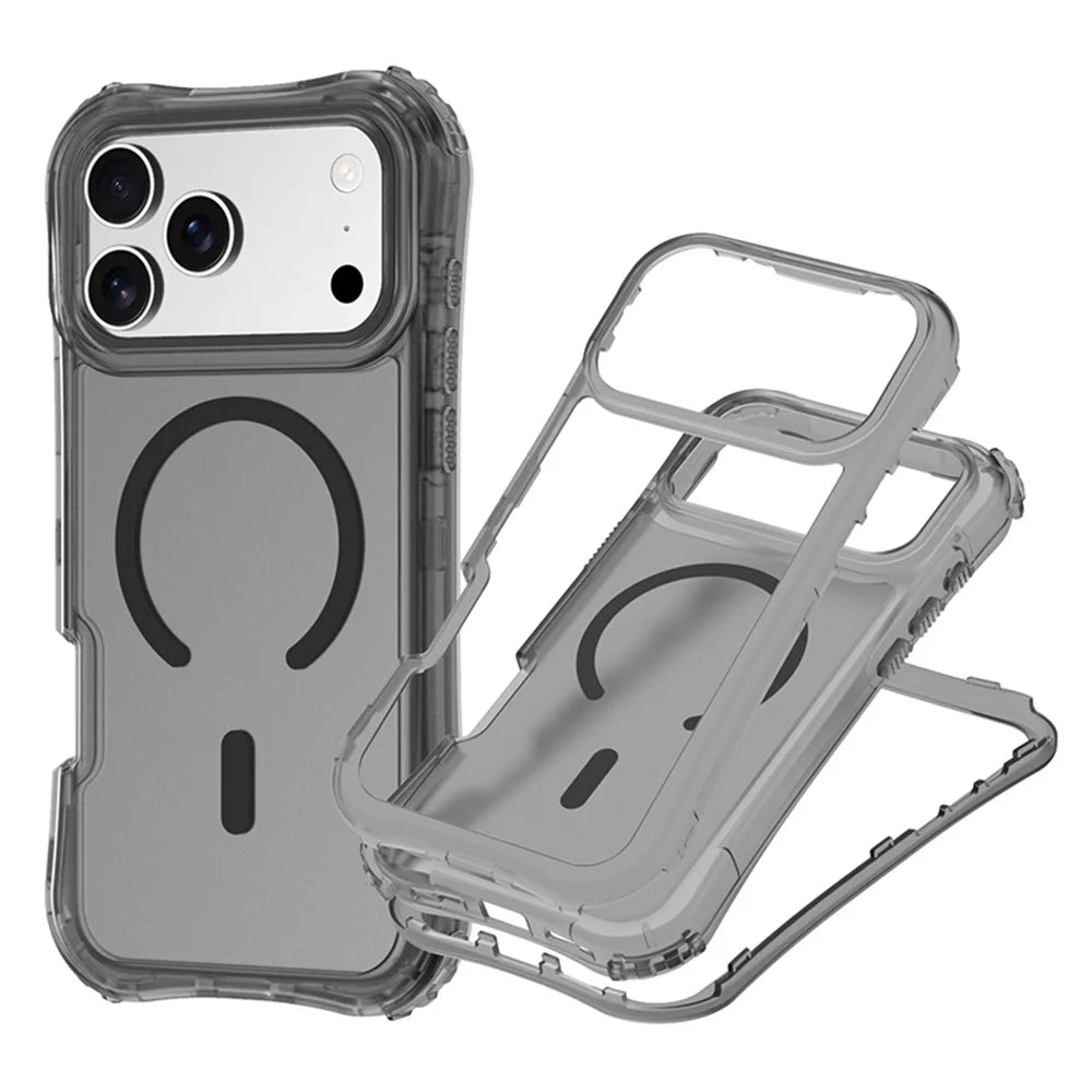 For iPhone 17 Pro Max Magnetic Phone Case Soft-touch 2-in-1 PC+TPU Shockproof Cover Compatible with MagSafe - Black - 1