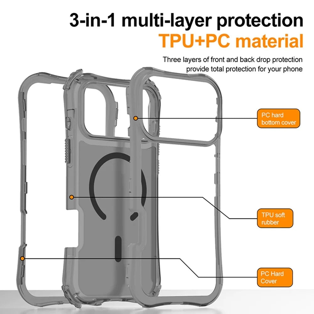 For iPhone 17 Pro Max Magnetic Phone Case Soft-touch 2-in-1 PC+TPU Shockproof Cover Compatible with MagSafe - Black - 6