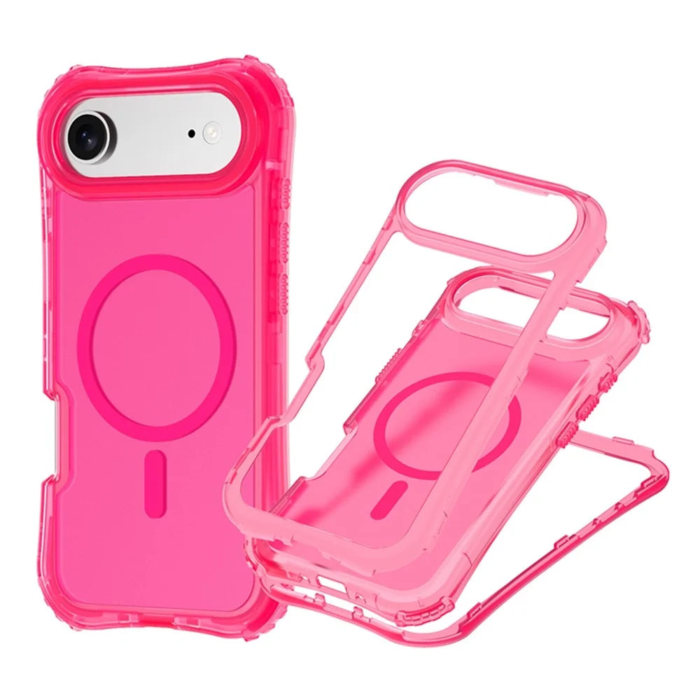 For iPhone Air Magnetic Phone Case Soft-touch 2-in-1 PC+TPU Shockproof Cover Compatible with MagSafe - Rose Pink - 1