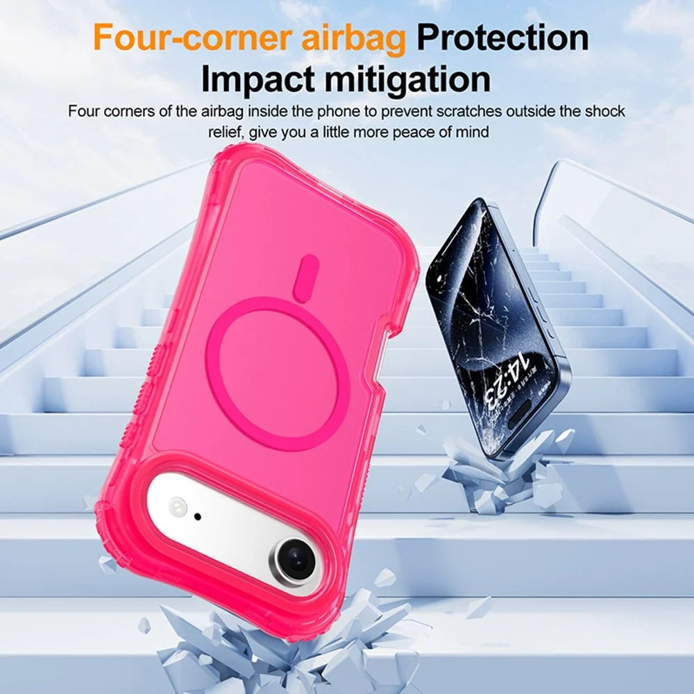 For iPhone Air Magnetic Phone Case Soft-touch 2-in-1 PC+TPU Shockproof Cover Compatible with MagSafe - Rose Pink - 3