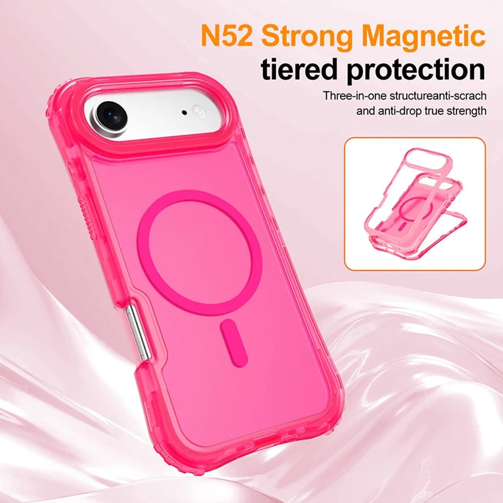 For iPhone Air Magnetic Phone Case Soft-touch 2-in-1 PC+TPU Shockproof Cover Compatible with MagSafe - Rose Pink - 4